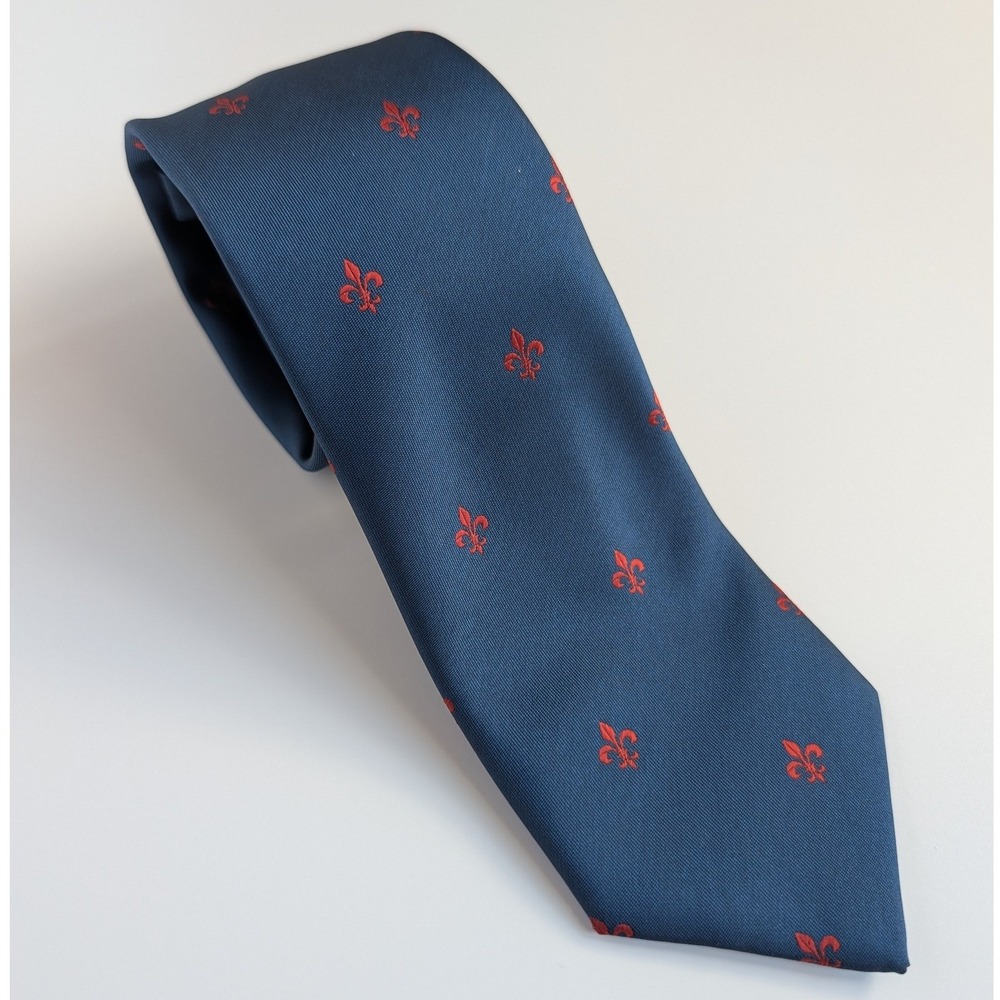 Banana Republic Mens Navy Blue Red Fleur-de-Lis Silk Blend Necktie 57 x 3"